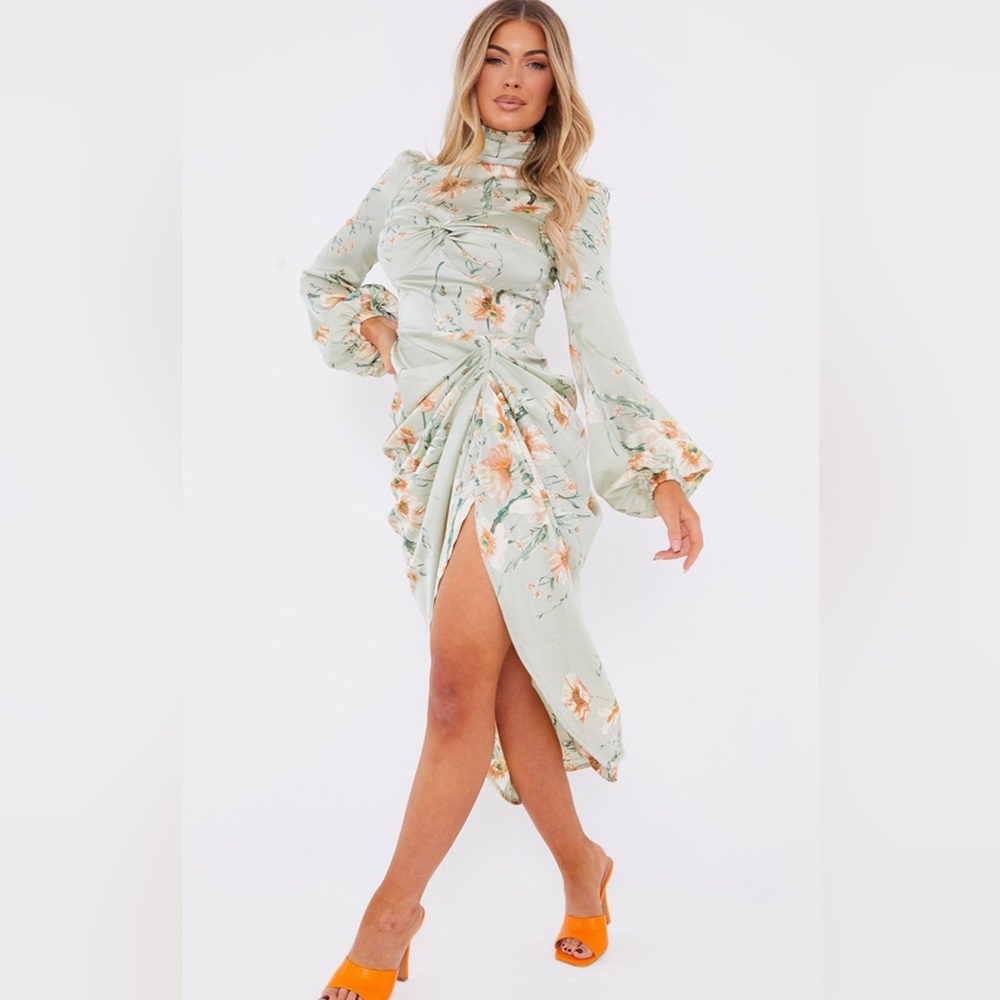 Floral Print Sage Green Midi Dress